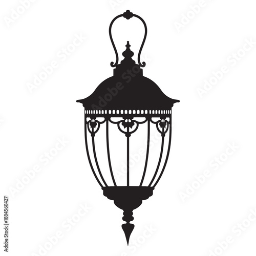 Elegant vintage hanging lantern silhouette isolated on white background