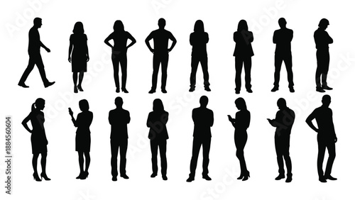 Silhouettes of people in various poses isolated on white background, Vector