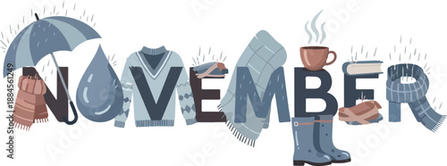 November Cozy Season's Greetings with Autumnal Elements and Warm Comfort in Seasonal Illustration