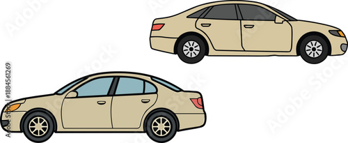 Sedan car illustration set, modern passenger vehicle side view, automotive transport vector drawing isolated on white background design clean detailed