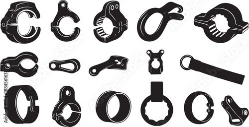 Collection of various metal handcuffs and restraints on display