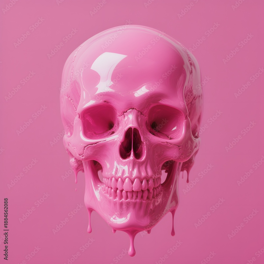 Obraz premium Glossy pink dripping skull, bold and vibrant pop art