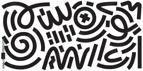 Abstract squiggle bold scribble collection. Brush drawn lines, stripes and squiggles, circle, zig zag. For textiles, fabrics, wallpaper, backdrop, paper. Vector illustration