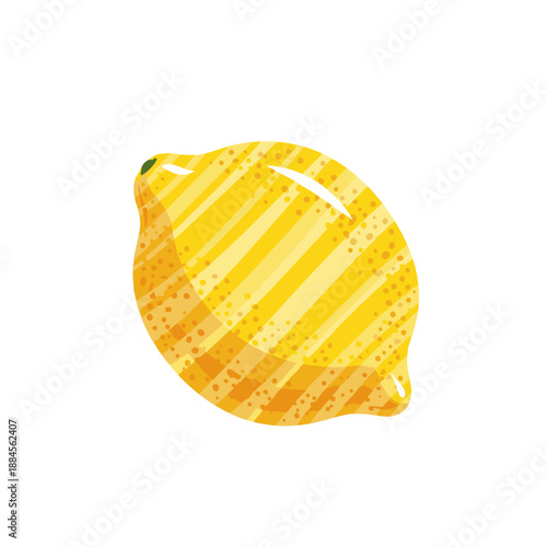 Stylized yellow lemon illustration with a unique striped pattern and textured skin shown on a clean white background.
