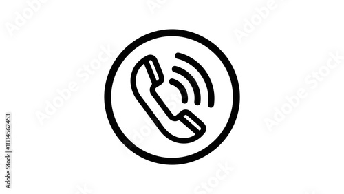 A simple black and white icon representing a ringing telephone handset within a circle.