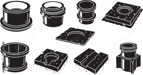 Industrial Pipe Fittings and Bases in Black and White