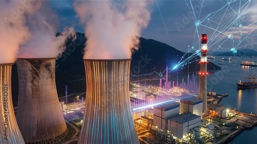 Nuclear Power Plant, nuclear energy, atomic power station, electricity generation, clean energy source, power plant infrastructure, energy production, nuclear reactor, industrial energy facility