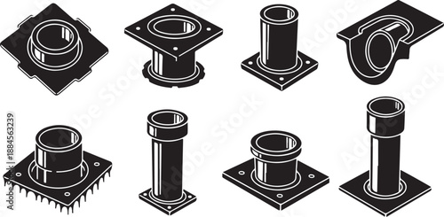 Industrial Pipe Fittings and Connectors in Black and White