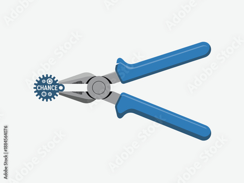 A vector graphic of pliers gripping a gear with the word chance on it