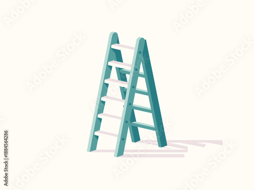 A teal colored ladder with white rungs on a plain background