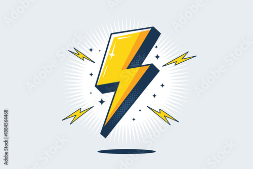 A vibrant yellow lightning bolt icon with smaller bolts and stars on a light gray background