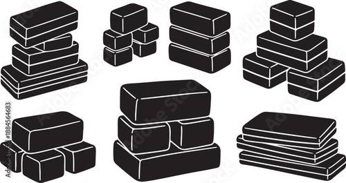 Black boxes stacked in various formations and sizes illustration