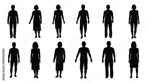 Collection of silhouetted human figures isolated on white background, Vector