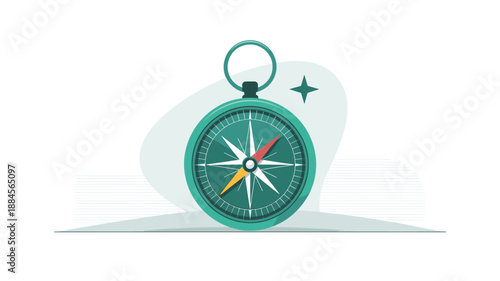 A minimalist vector graphic of a green compass with a star on a white background