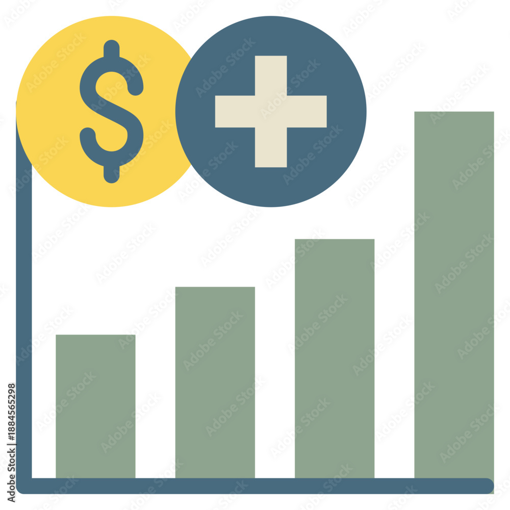 Fototapeta premium graph growth business investment money health flat style icon