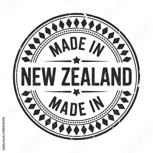 vintage style stamp with made in new zealand text and decorative border design
