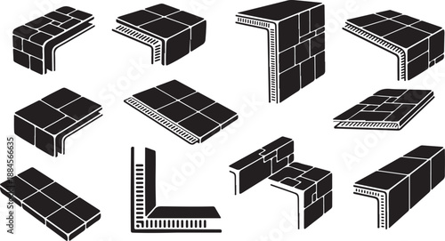 Various 3D black and white isometric floor plan designs