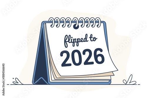 A vector graphic illustration of a calendar flipped to the year 2026