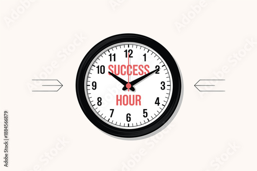 A vector graphic illustration of a clock with the words 'success hour' on its face, symbolizing achievement and productivity.