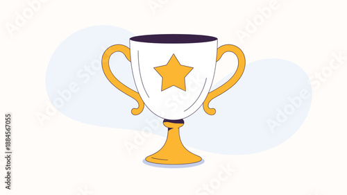 A vector graphic illustration of a trophy cup with a star symbol on a white background