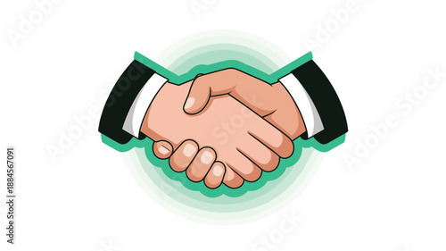 A vector graphic illustration of two hands shaking in a business agreement