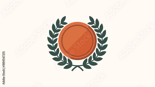 A vector graphic illustration of an orange medal icon surrounded by a laurel wreath on a white background