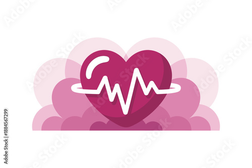 A vector graphic illustration of a pink heart with a white ECG line, symbolizing health and wellness.