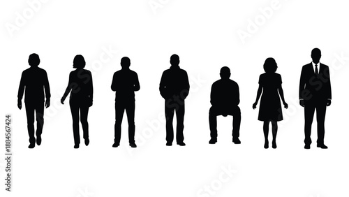 Silhouettes of diverse individuals isolated on white background, Vector