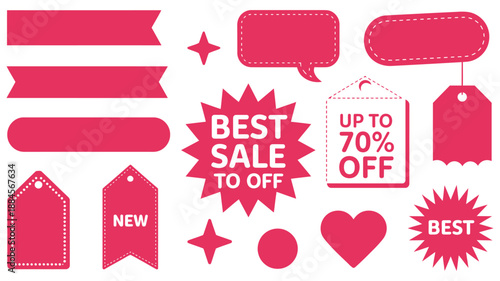 Red Sale and Discount Stickers, tags and banners on white background for promotional graphics retail marketing seasonal sales e-commerce advertisements