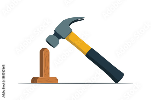A vector graphic illustration of a hammer and nail on a white background