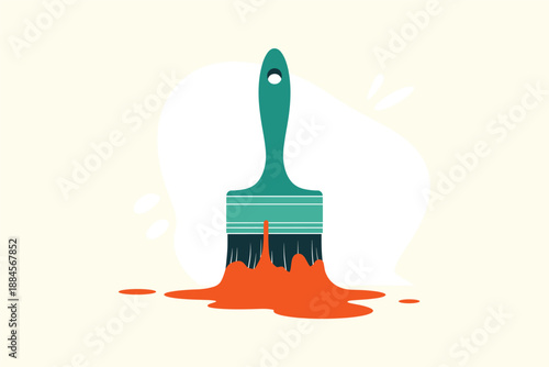 A vector graphic illustration of a paintbrush with orange paint dripping from it