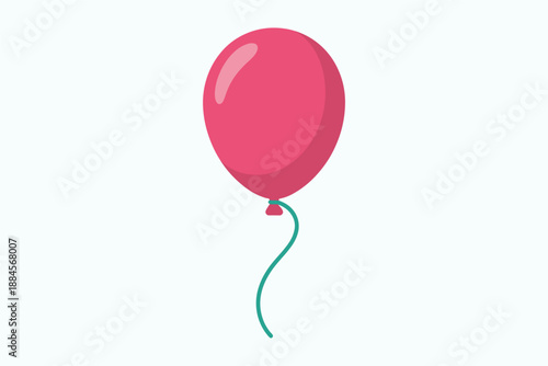 A pink balloon with a green string on a white background