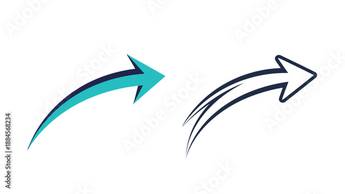 Two curved arrows pointing upwards and to the right in solid teal and outlined styles for direction and growth.