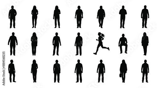 Silhouettes of people in various poses isolated on white background, Vector