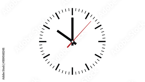 Simple analog clock face showing ten o-clock with black hour and minute hands and a thin red second hand.