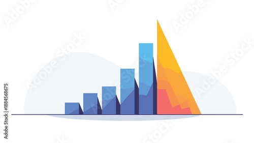 A colorful vector graphic illustration of a bar chart with a rising trend
