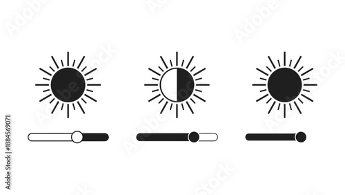 Visual representation of brightness adjustment settings with sun icons and control sliders