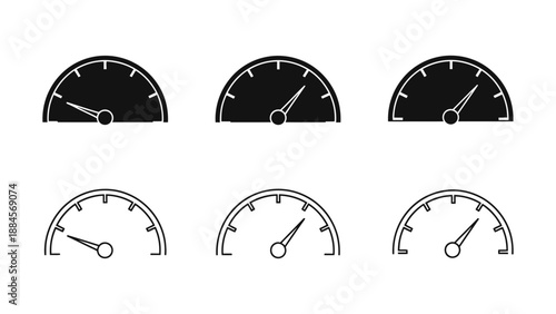 Collection of speed and performance gauges: various indicators for measurement and progress