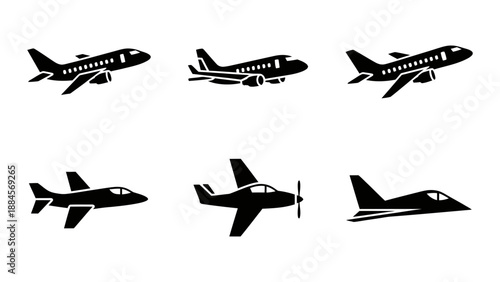 A comprehensive collection of diverse aircraft silhouettes showcasing various plane types and designs