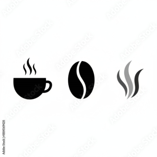 Hot Coffee Cup, Bean, and Aroma Symbols Set