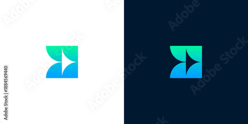 Sleek and vibrant abstract geometric logo, featuring a stylized letter B with an arrow element, ideal for technology, media, or forward-thinking brands seeking a modern identity