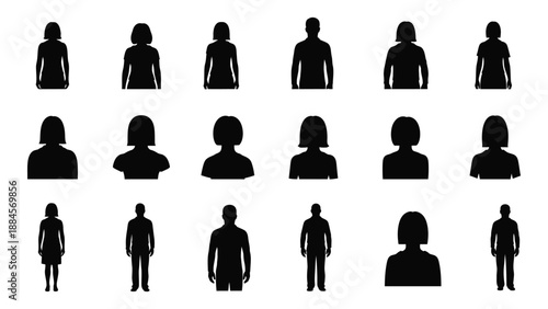 Collection of silhouetted figures isolated on white background, Vector
