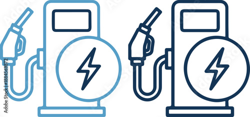 Electric and gasoline fuel pumps drawn in blue lines