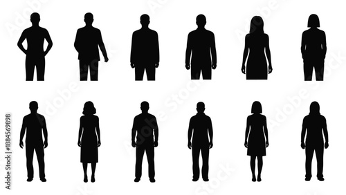 Silhouettes of various people isolated on white background, Vector
