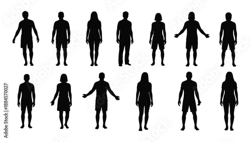 Collection of human silhouettes isolated on white background, Vector