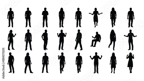 Collection of silhouetted human figures isolated on white background, Vector