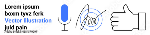 Artificial intelligence, speech recognition, digital authentication, e-signature, approval process, business technology. Microphone, signature verification icon thumbs-up gesture. Speech recognition