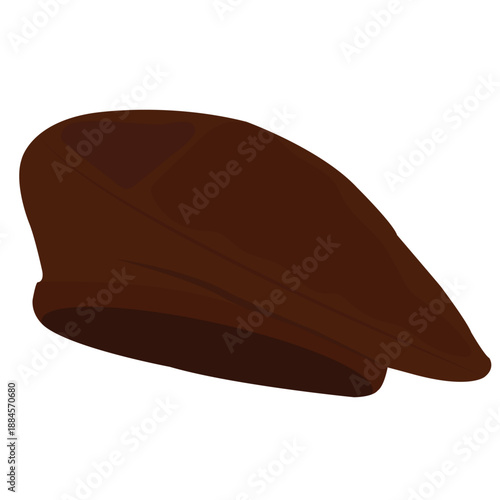 Beret hat, flat crowned hat.