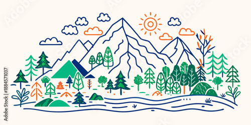 Serene mountain landscape with camping