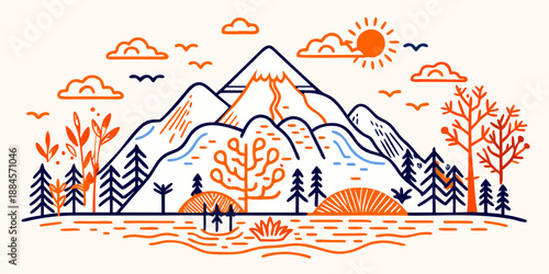 Mountain landscape with hikers